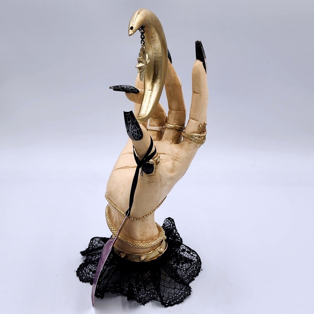 Gothic Celestial Witch Hand Crescent Moon Statue Skull Snake Halloween Decor 11" - Picture 7 of 9